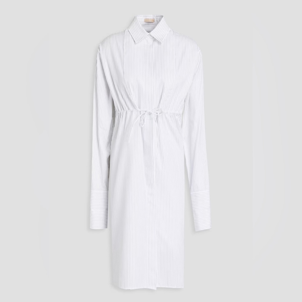 Alaia Button Down Pinstripe Shirt Dress Waist Cinch